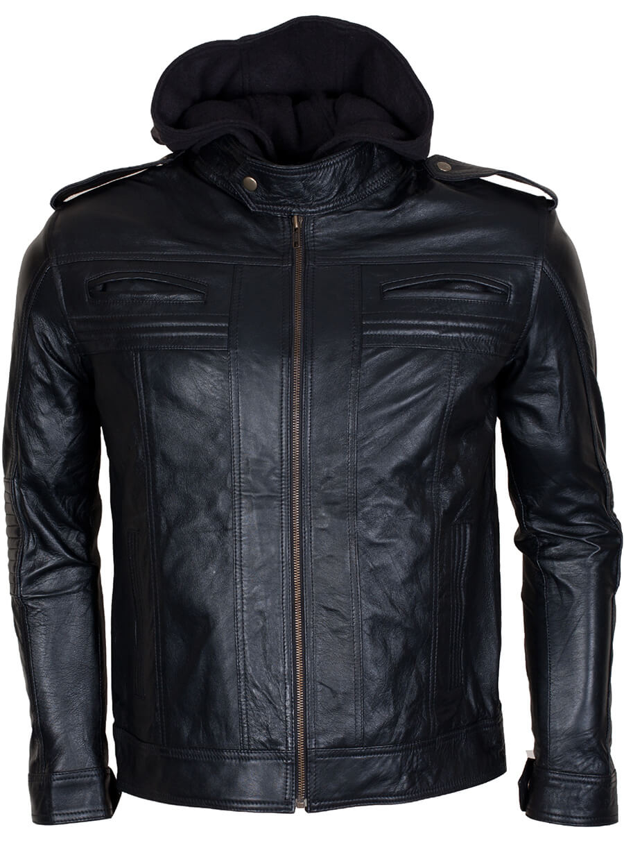 Harpoon TNA AJ Styles Inspired Black Faux Leather or Real Leather Hooded Jacket