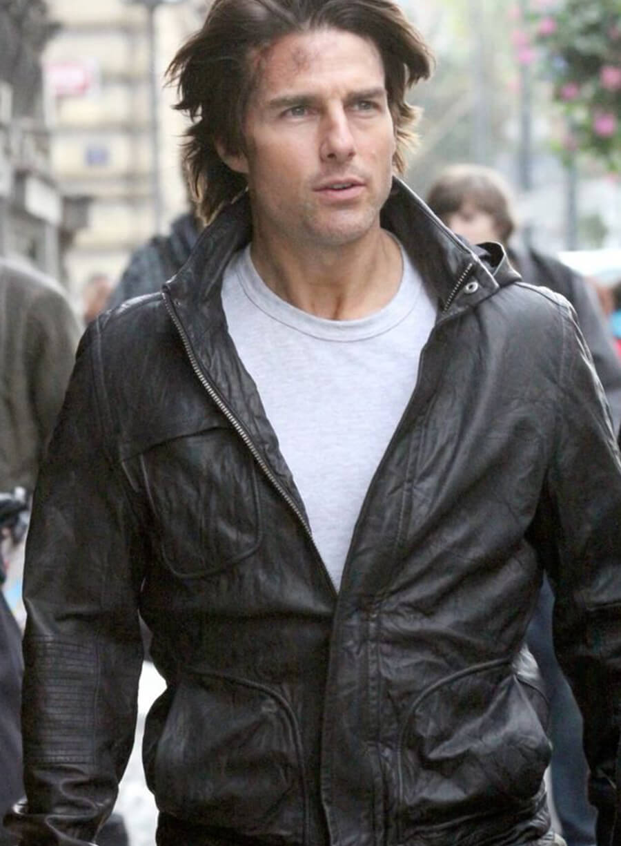 Harpoon Tom Cruise Inspired Black Leather Jacket - Ghost Protocol Mission Impossible Style