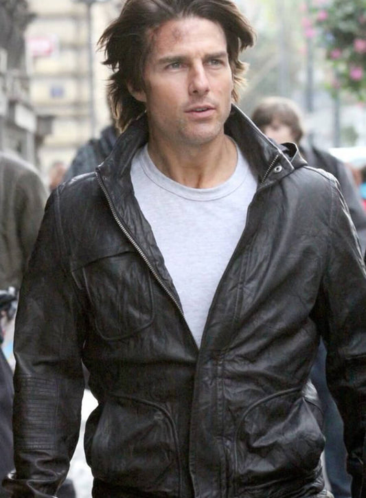 Harpoon Tom Cruise Inspired Black Leather Jacket - Ghost Protocol Mission Impossible Style