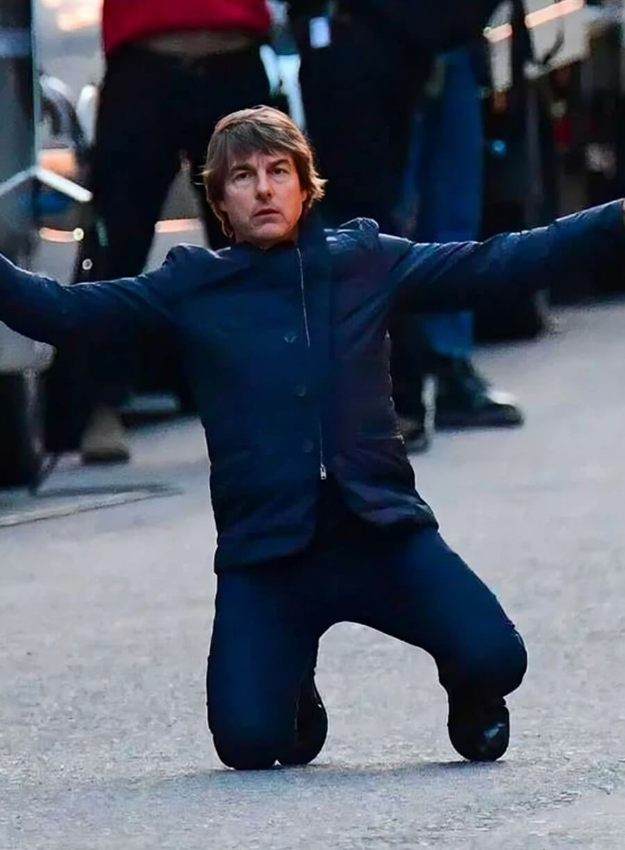 Harpoon Parachute Fabric Inspired Blue Leather Jacket - Mission Impossible The Final Reckoning Style