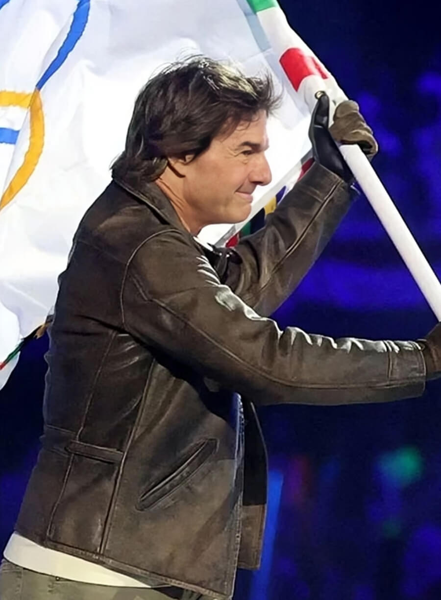 Harpoon Tom Cruise Olympic Ceremony Inspired Brown Leather Jacket
