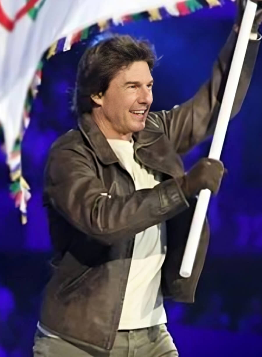 Harpoon Tom Cruise Olympic Ceremony Inspired Brown Leather Jacket