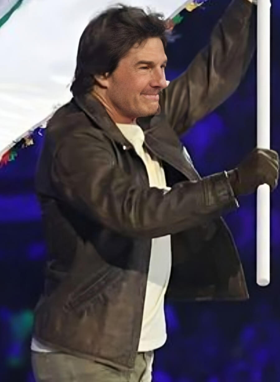 Harpoon Tom Cruise Olympic Ceremony Inspired Brown Leather Jacket