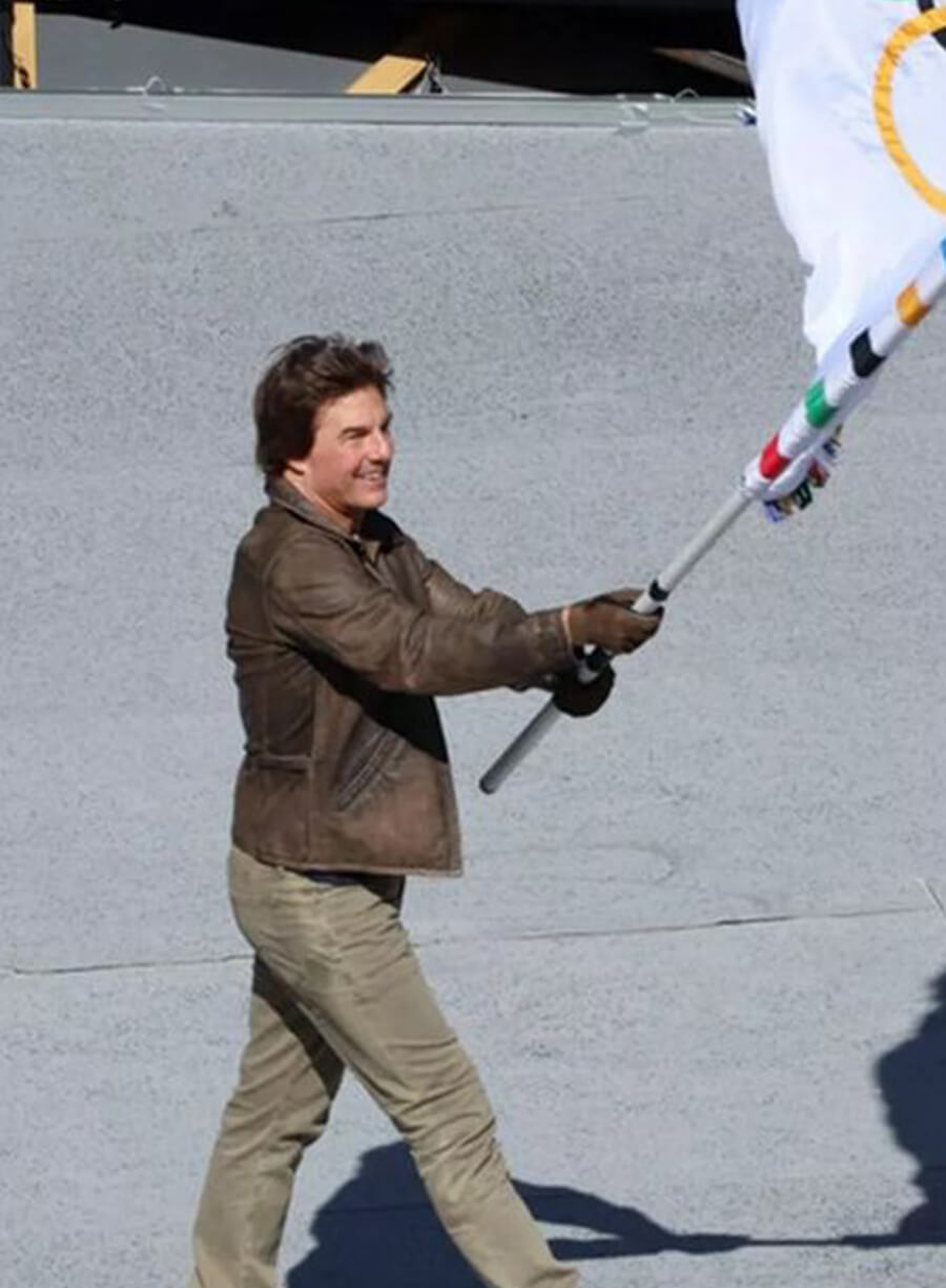 Harpoon Tom Cruise Paris Olympics Inspired Brown Real Leather Leather Jacket