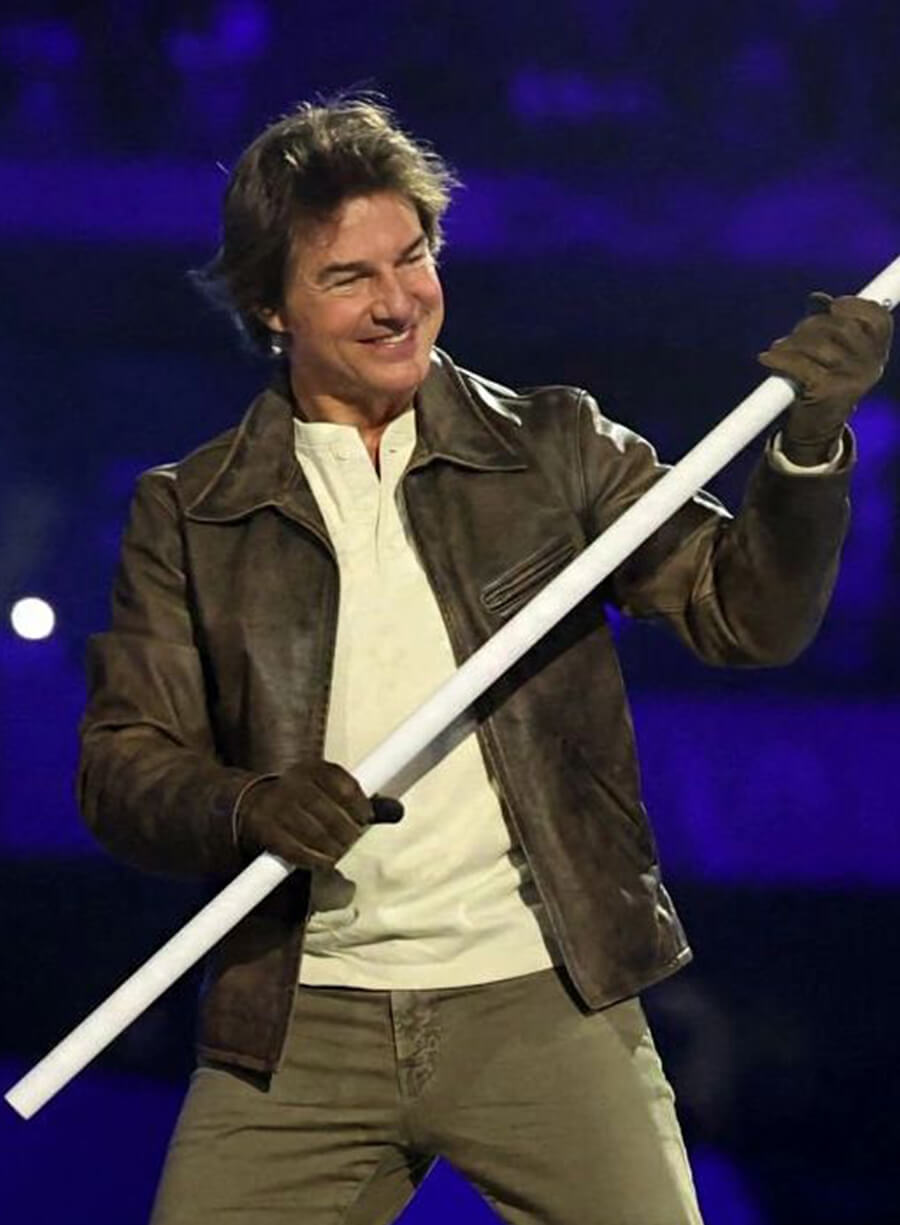 Harpoon Tom Cruise Paris Olympics Inspired Brown Real Leather Leather Jacket