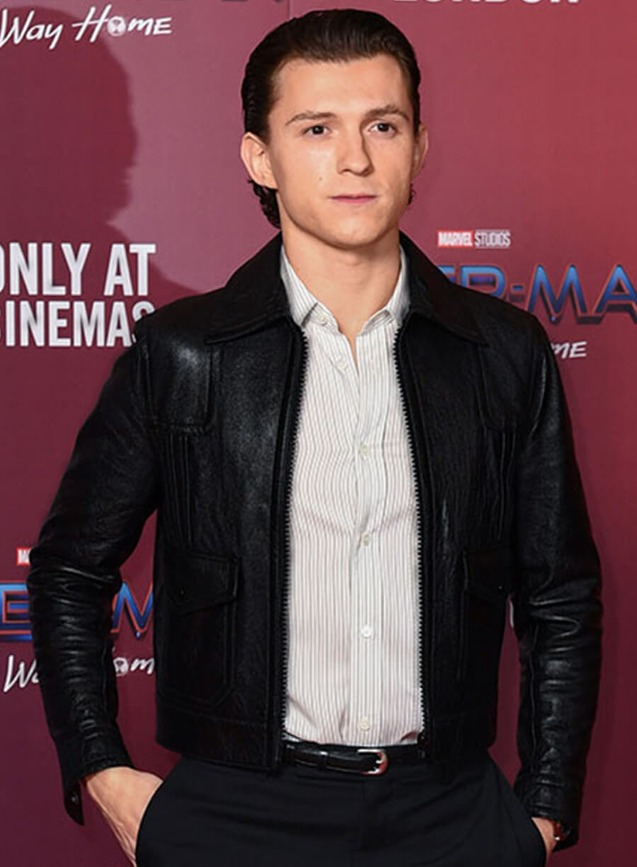 Harpoon Tom Holland Inspired Black Real Leather Leather Jacket