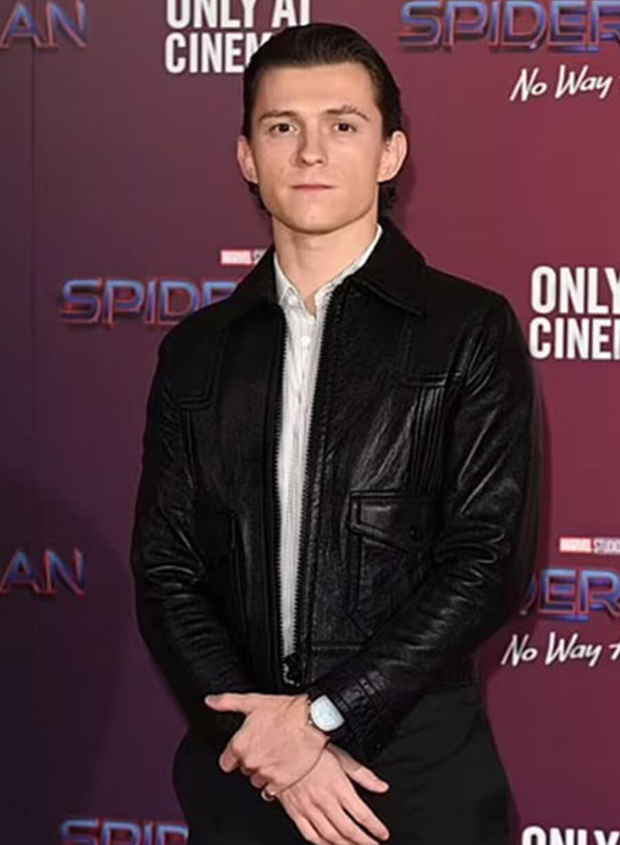 Harpoon Tom Holland Inspired Black Real Leather Leather Jacket