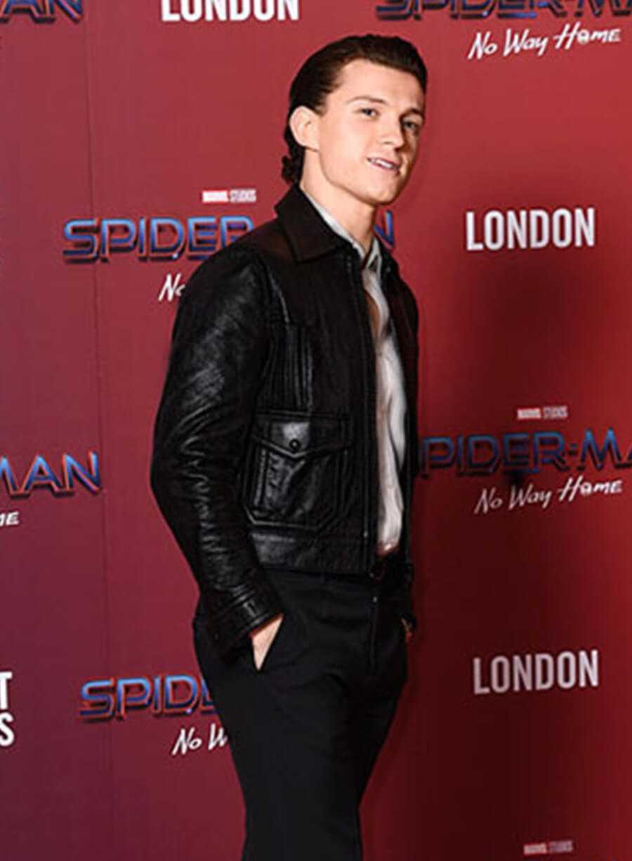 Harpoon Tom Holland Inspired Black Real Leather Leather Jacket
