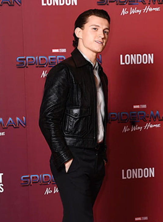 Harpoon Tom Holland Inspired Black Real Leather Leather Jacket
