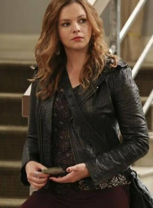 Harpoon Jenny Harper Inspired Black Leather Jacket - Two and a Half Men Style