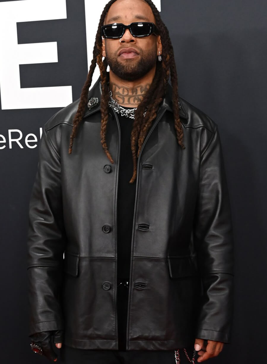 Harpoon Ty Dolla $ign Inspired Black Leather Jacket - Red Carpet 2025 Style