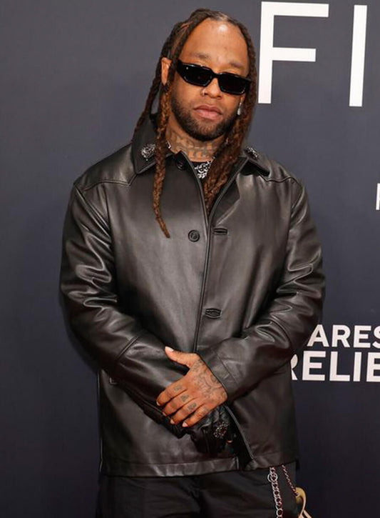Harpoon Ty Dolla $ign Inspired Black Leather Jacket - Red Carpet 2025 Style