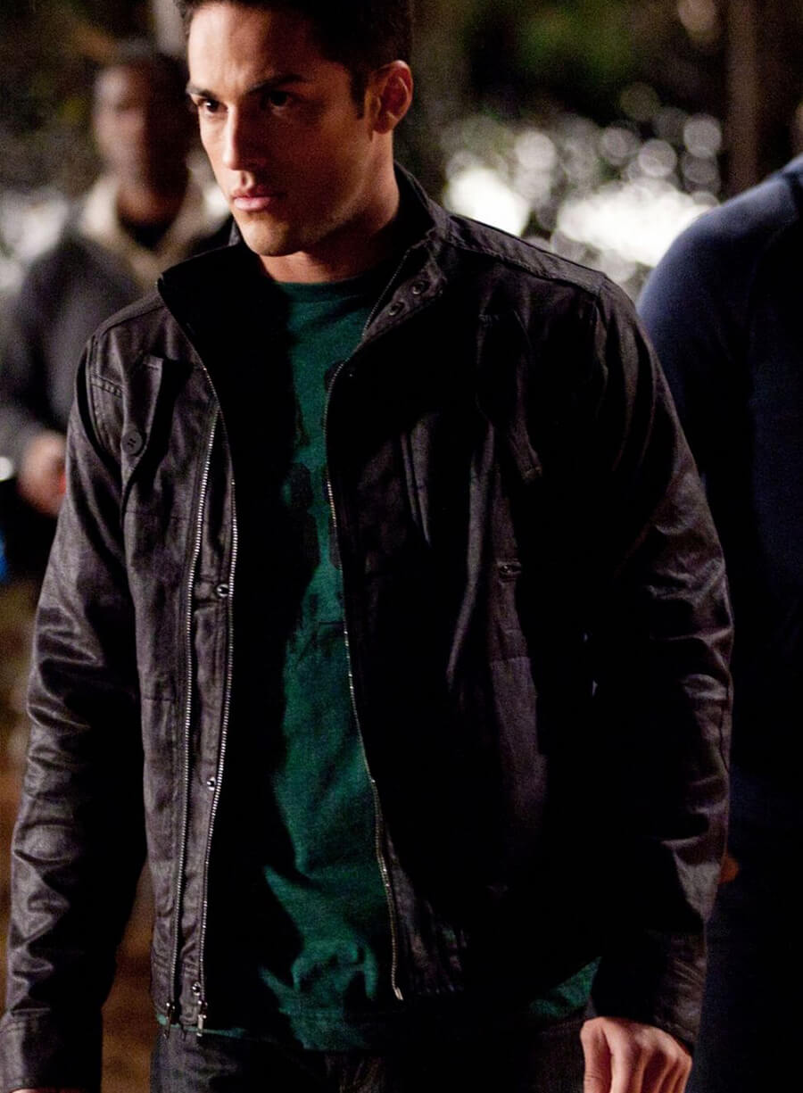 Harpoon Tyler Lockwood Inspired Black Leather Jacket - The Vampire Diaries Style