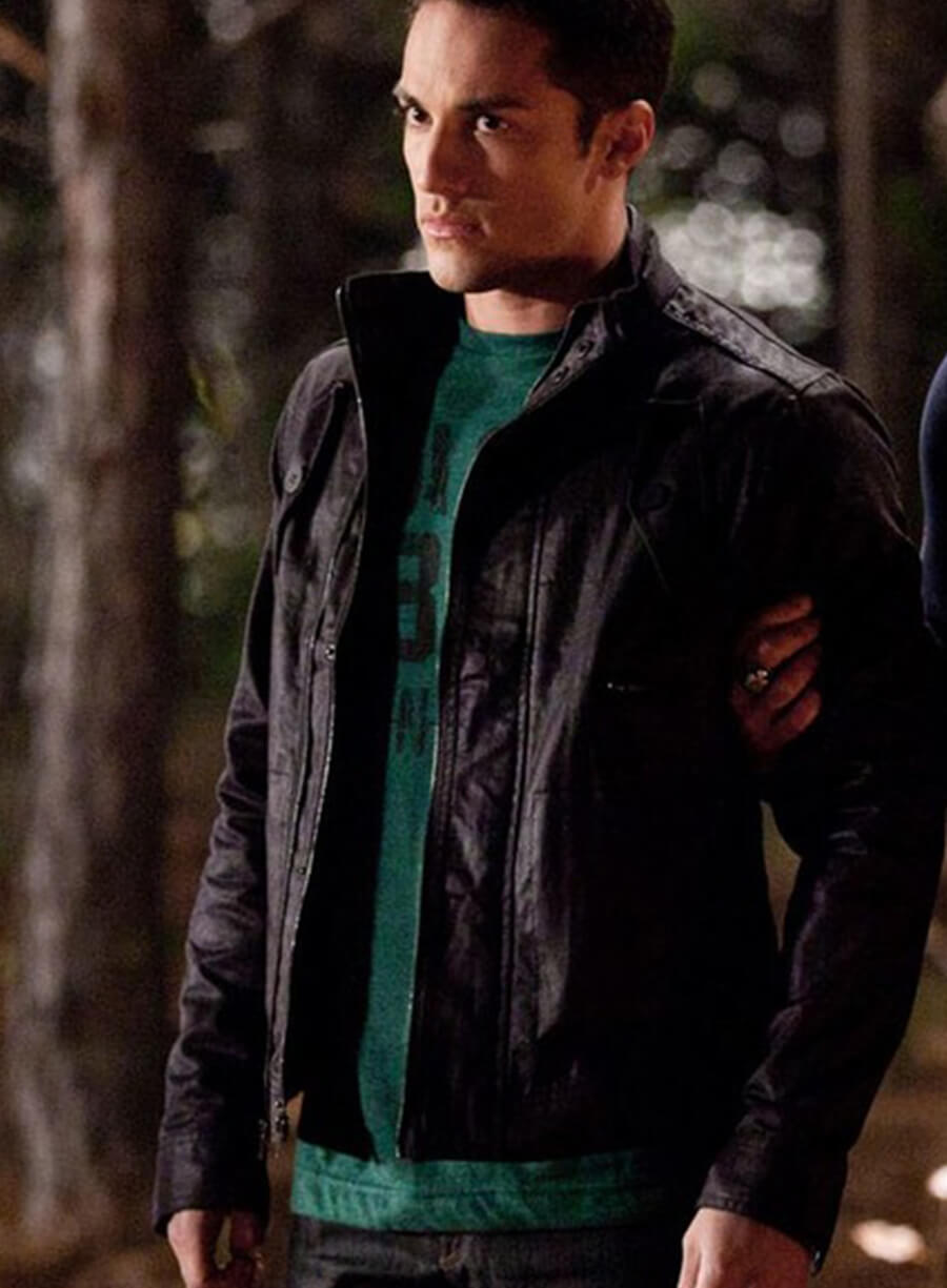Harpoon Tyler Lockwood Inspired Black Leather Jacket - The Vampire Diaries Style