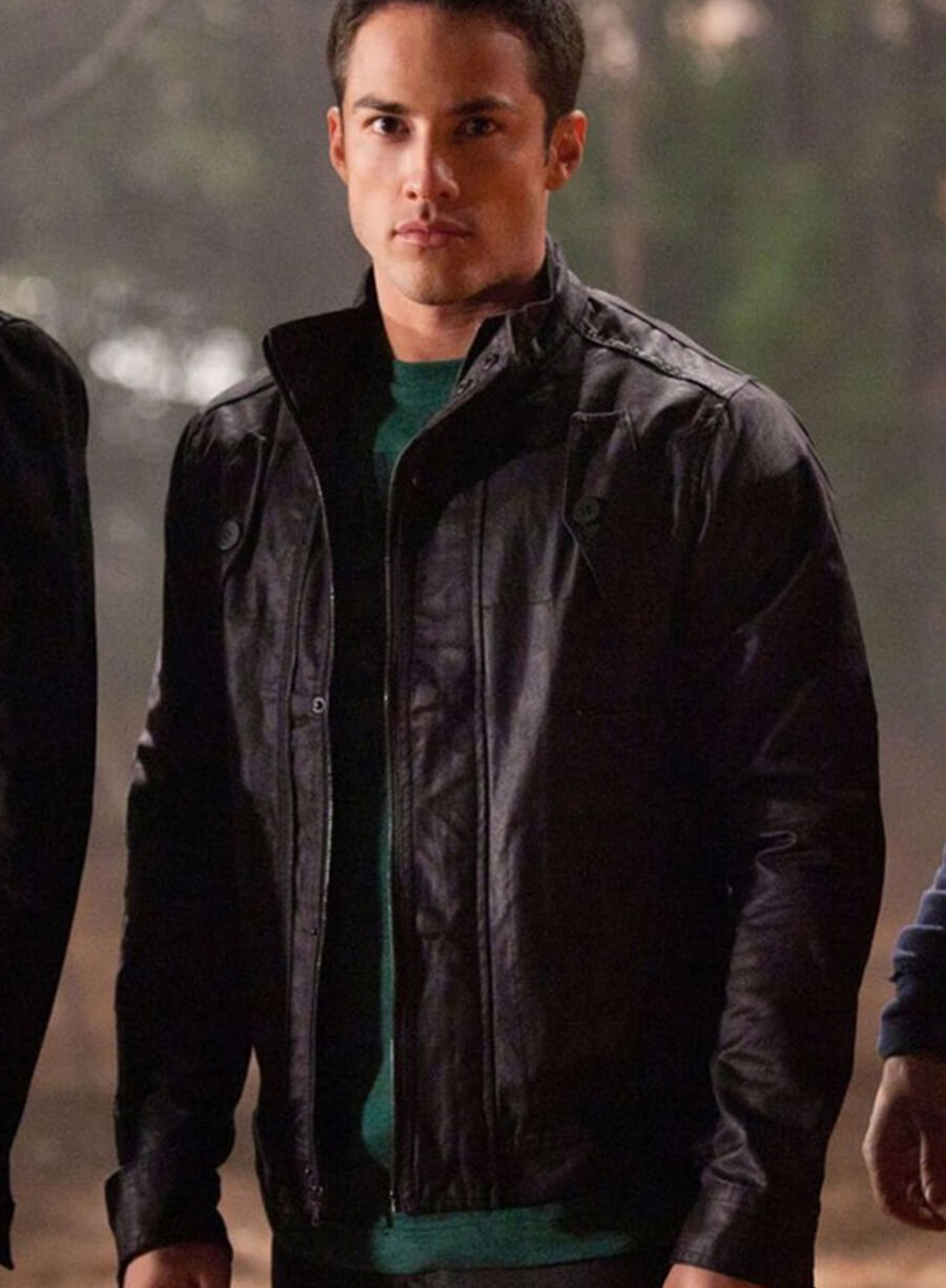 Harpoon Tyler Lockwood Inspired Black Leather Jacket - The Vampire Diaries Style