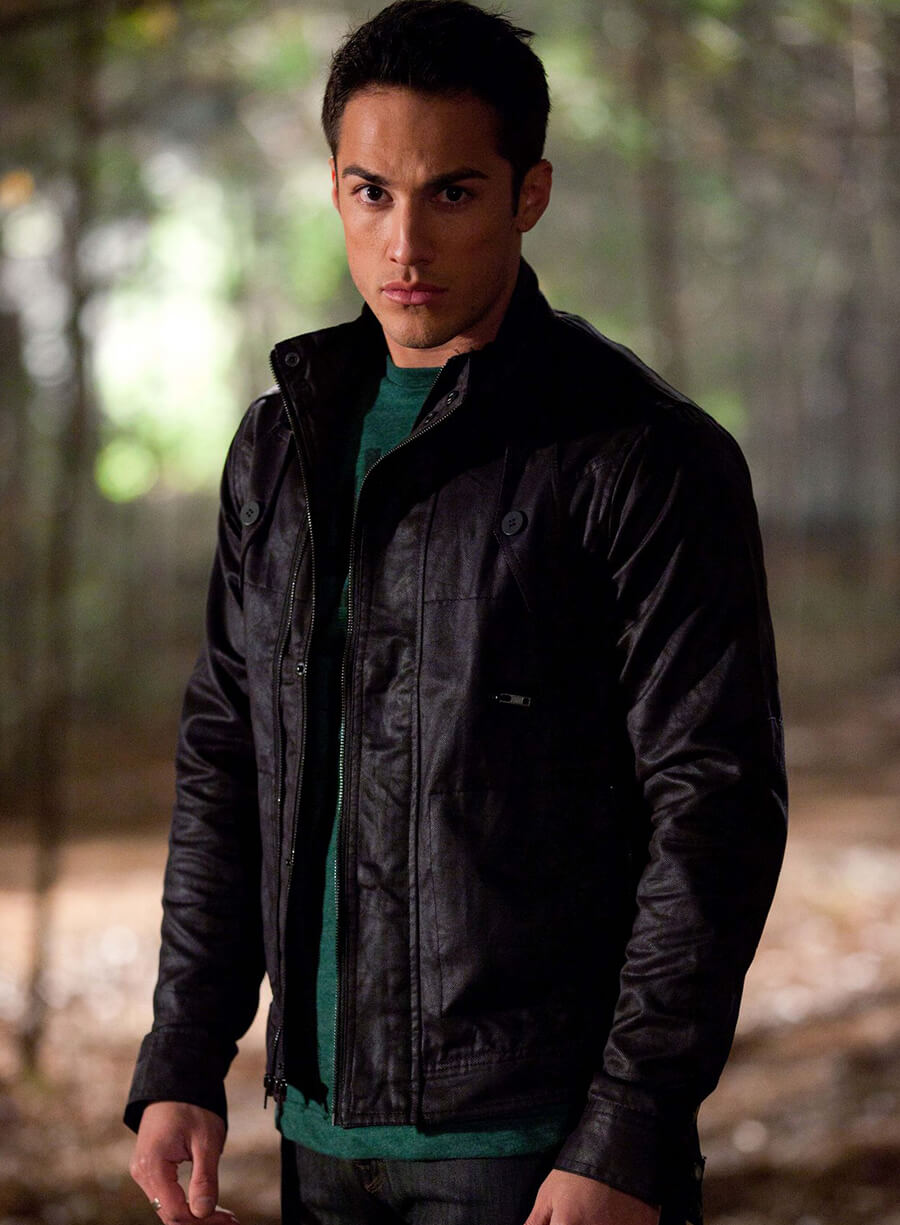 Harpoon Tyler Lockwood Inspired Black Leather Jacket - The Vampire Diaries Style
