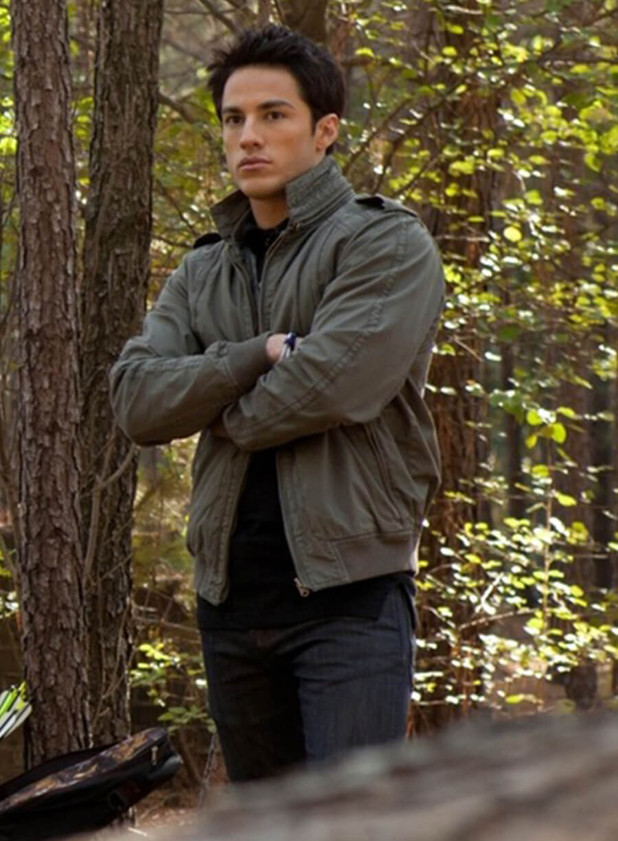 Harpoon Tyler Lockwood Inspired Military Green Leather Jacket - The Vampire Diaries Style