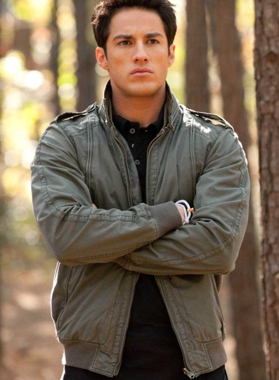 Harpoon Tyler Lockwood Inspired Military Green Leather Jacket - The Vampire Diaries Style