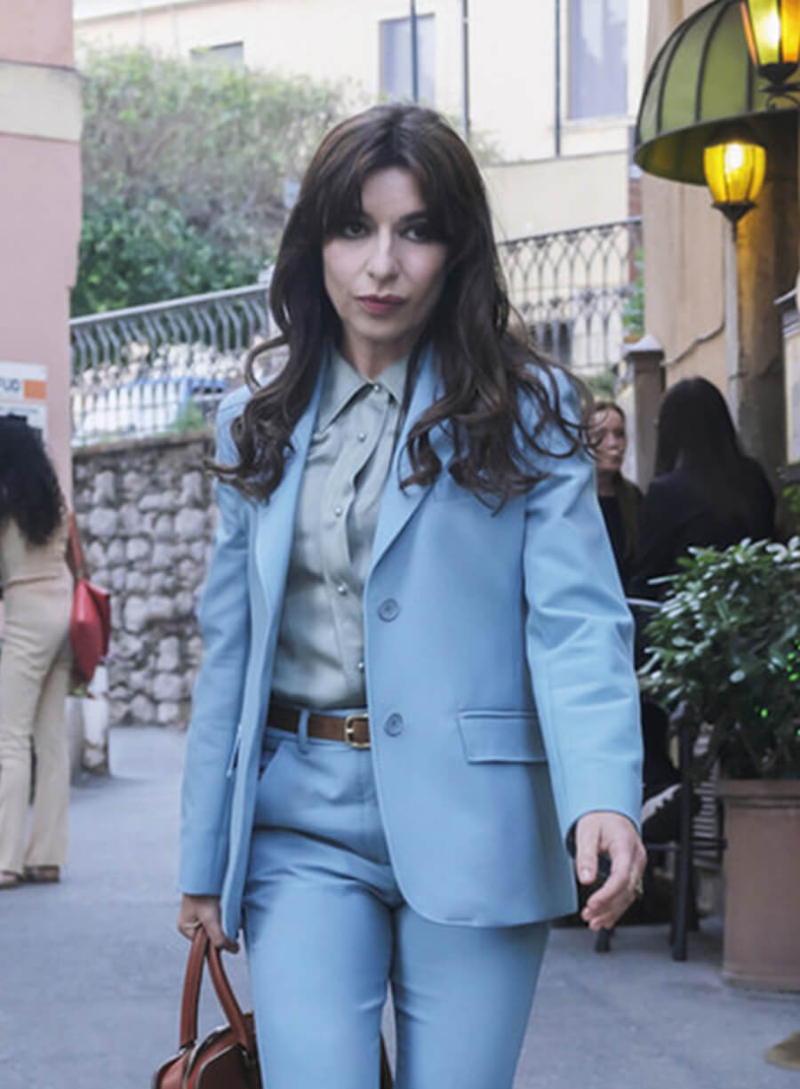 Harpoon Valentina Inspired Blue Leather Jacket - The White Lotus Style
