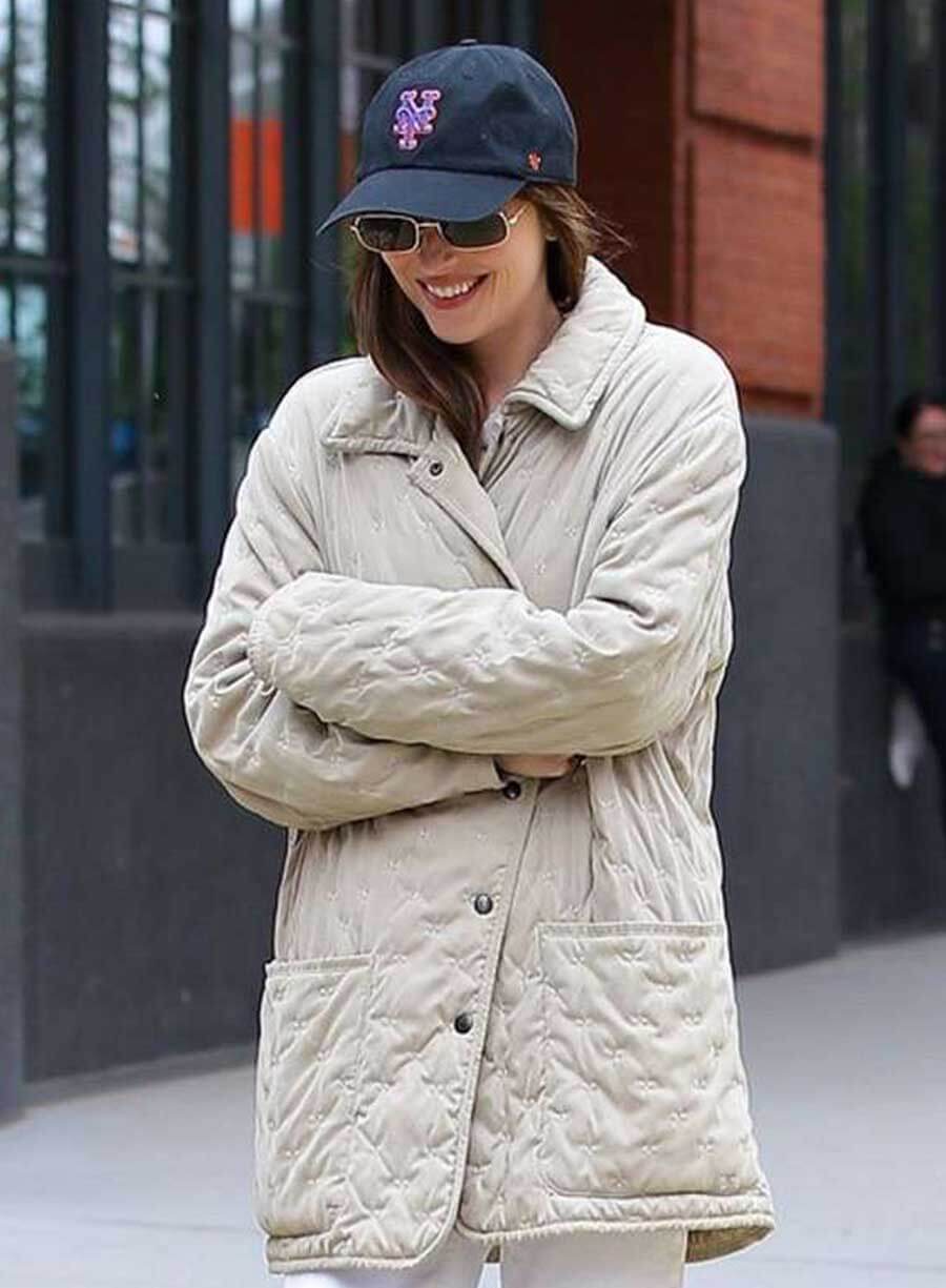 Harpoon Lucy Inspired Beige Fabric Leather Jacket - Materialists 2025 Style