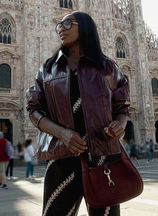 Harpoon Venus Williams Maroon Inspired Maroon Real Leather Leather Jacket