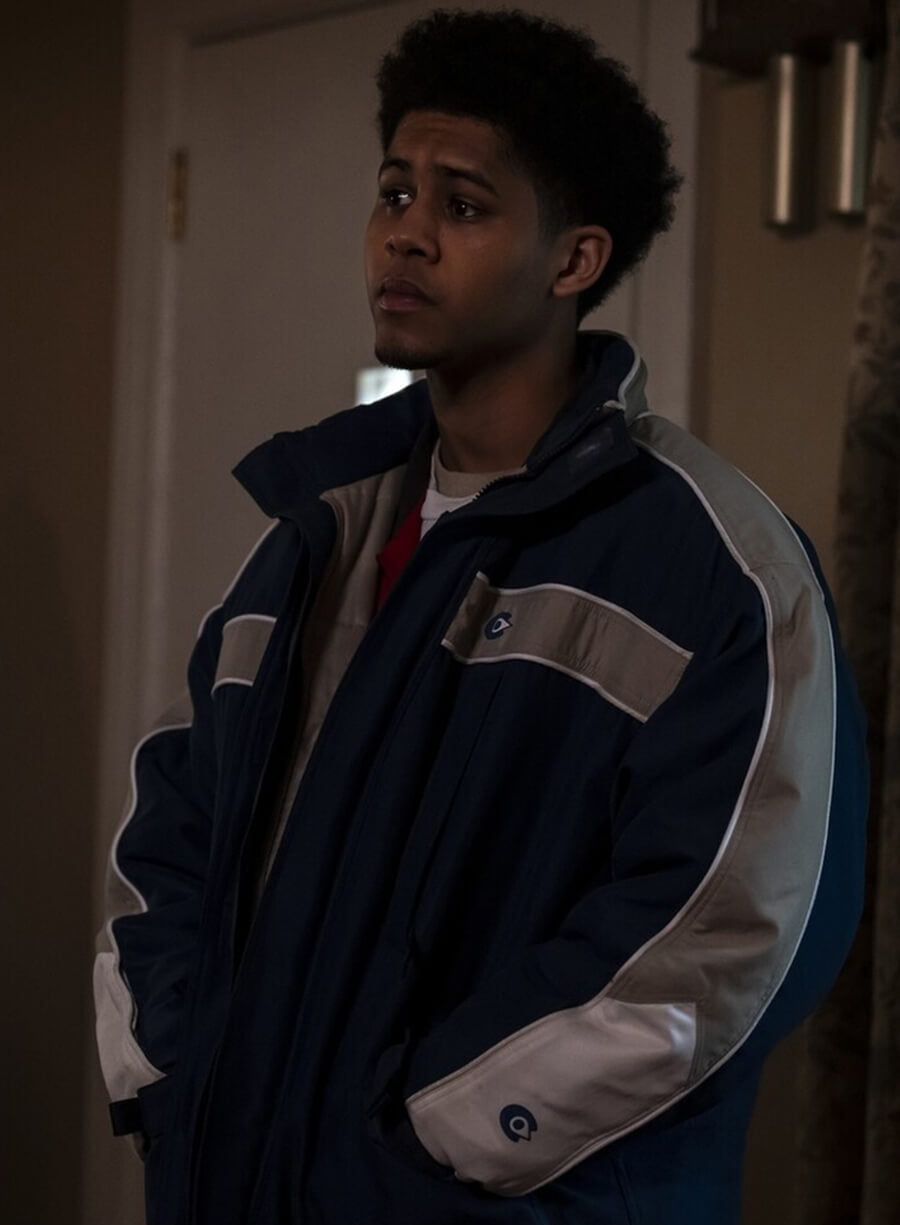 Harpoon Victor Aguilar Inspired Blue Polyester Fabric Leather Jacket - The Penguin 2024 Style