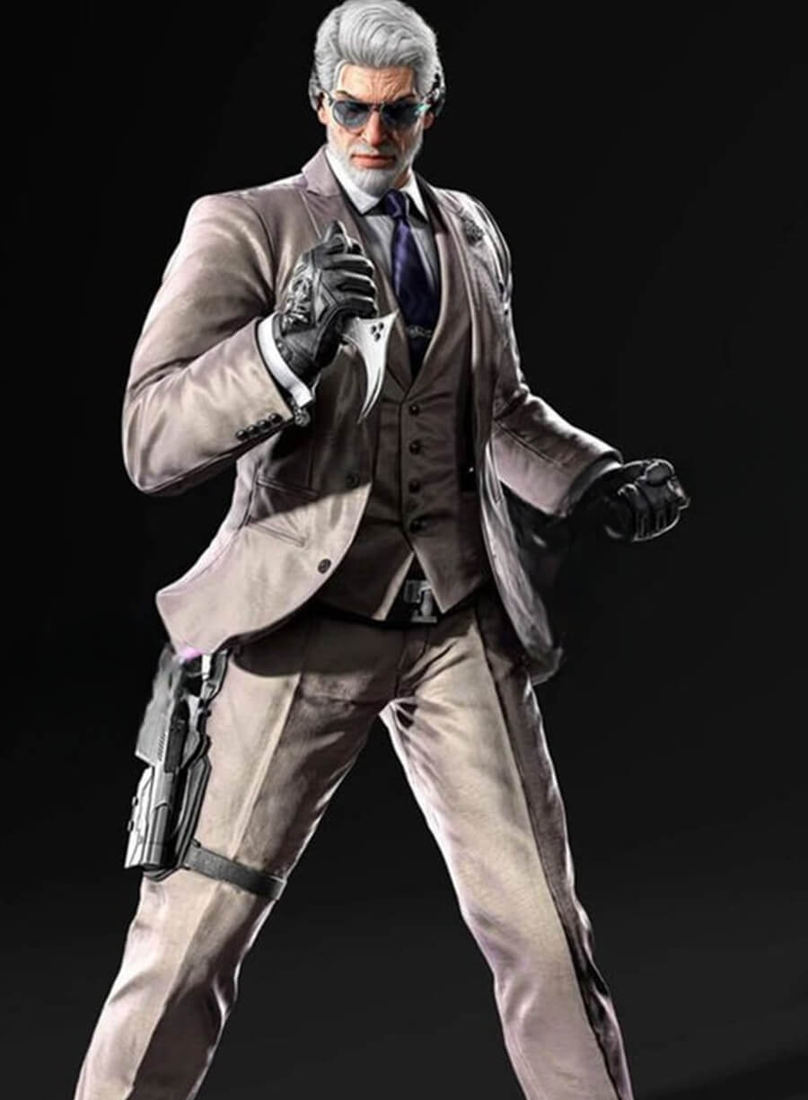 Harpoon Victor Chevalier Inspired Grey Suiting Fabric Leather Jacket - Tekken 8 Style