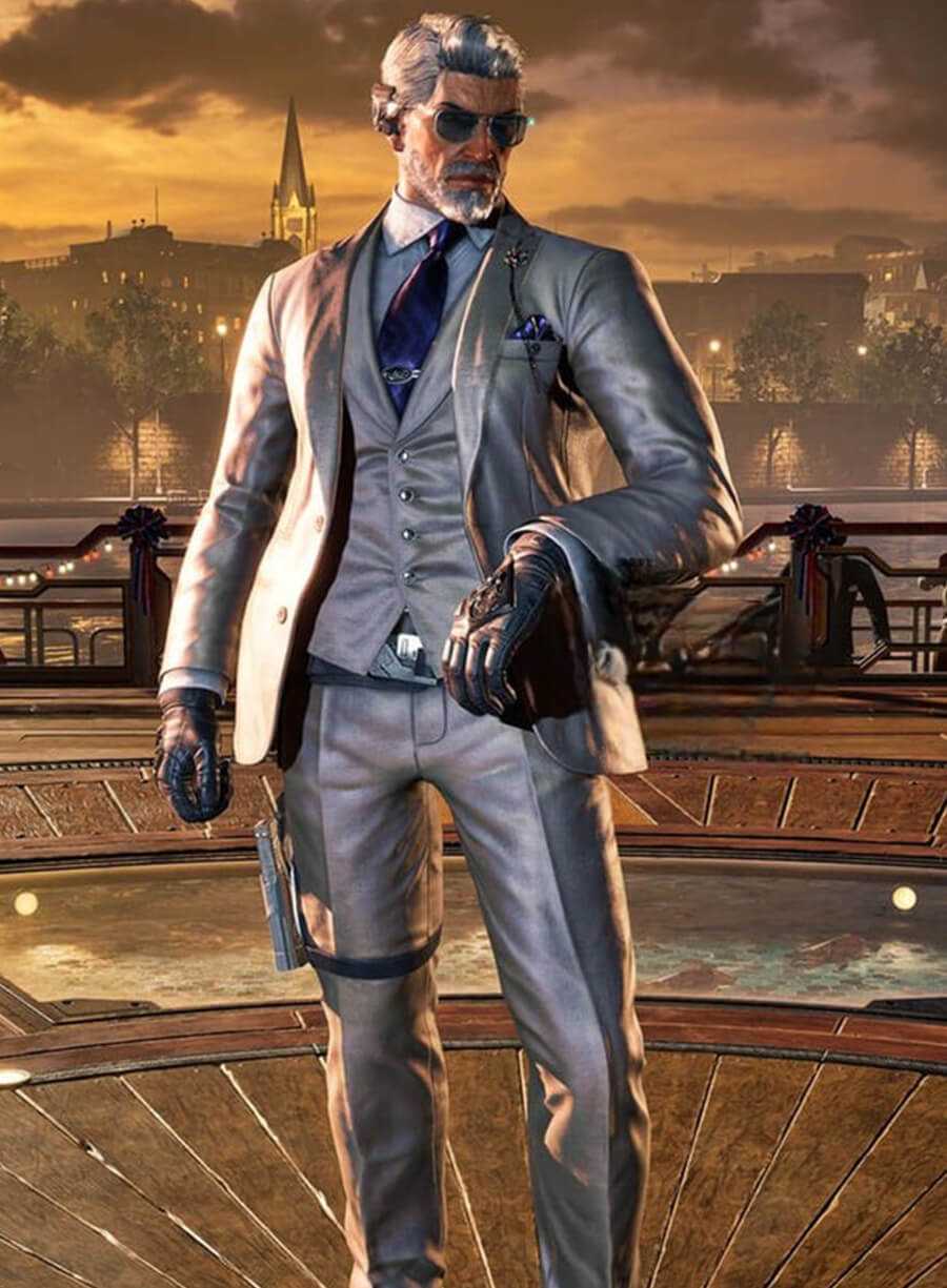 Harpoon Victor Chevalier Inspired Grey Suiting Fabric Leather Jacket - Tekken 8 Style