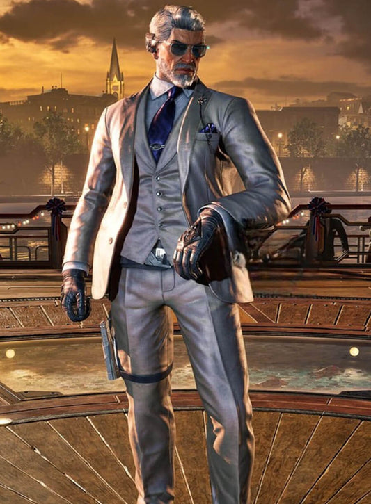 Harpoon Victor Chevalier Inspired Grey Suiting Fabric Leather Jacket - Tekken 8 Style