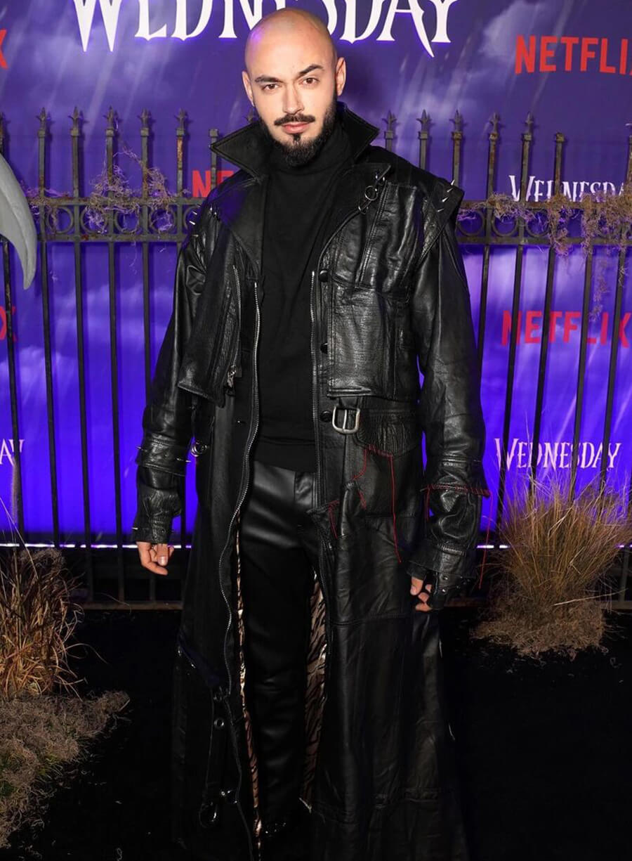 Harpoon Victor Dorobantu Inspired Black Real Leather Coat - Wednesday Premiere Style