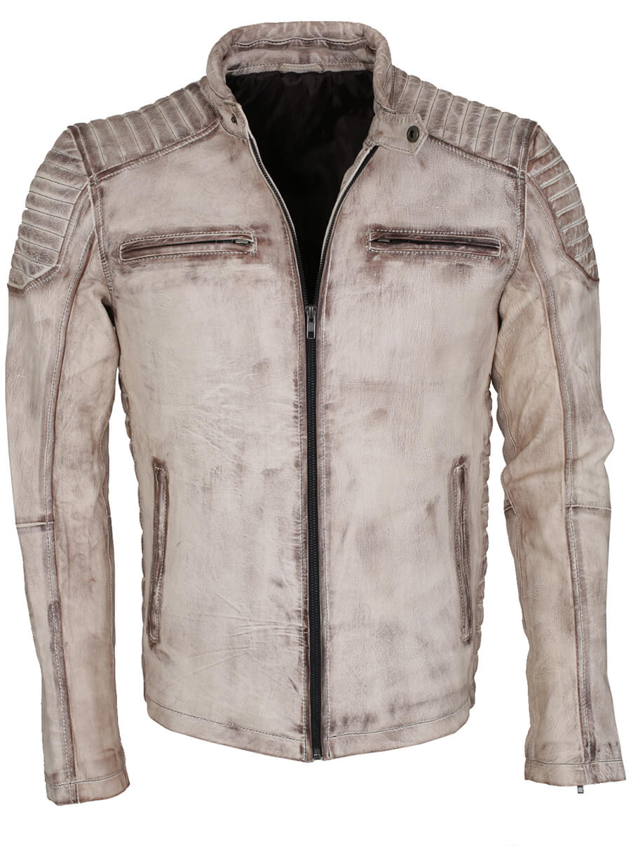 Harpoon Vintage Men Waxed Inspired White Waxed Leather Jacket