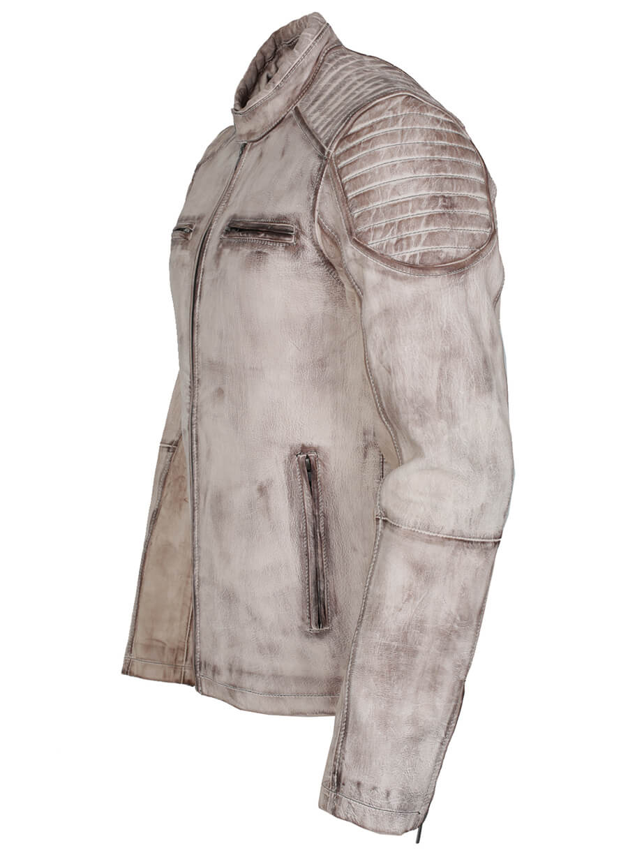 Harpoon Vintage Men Waxed Inspired White Waxed Leather Jacket