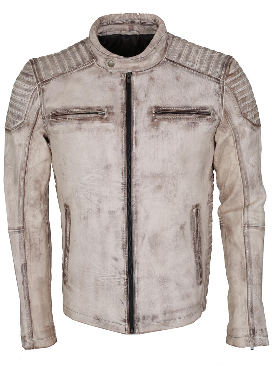 Harpoon Vintage Men Waxed Inspired White Waxed Leather Jacket
