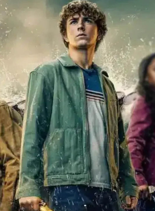 Harpoon Percy Jackson Inspired Green Leather Jacket - Percy Jackson and the Olympians S02 Style