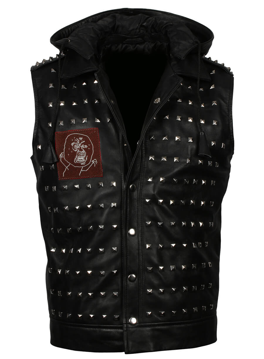 Harpoon Wrench Shawn Baichoo Inspired Black Real Leather Hooded Jacket - Watch Dog 2 Style