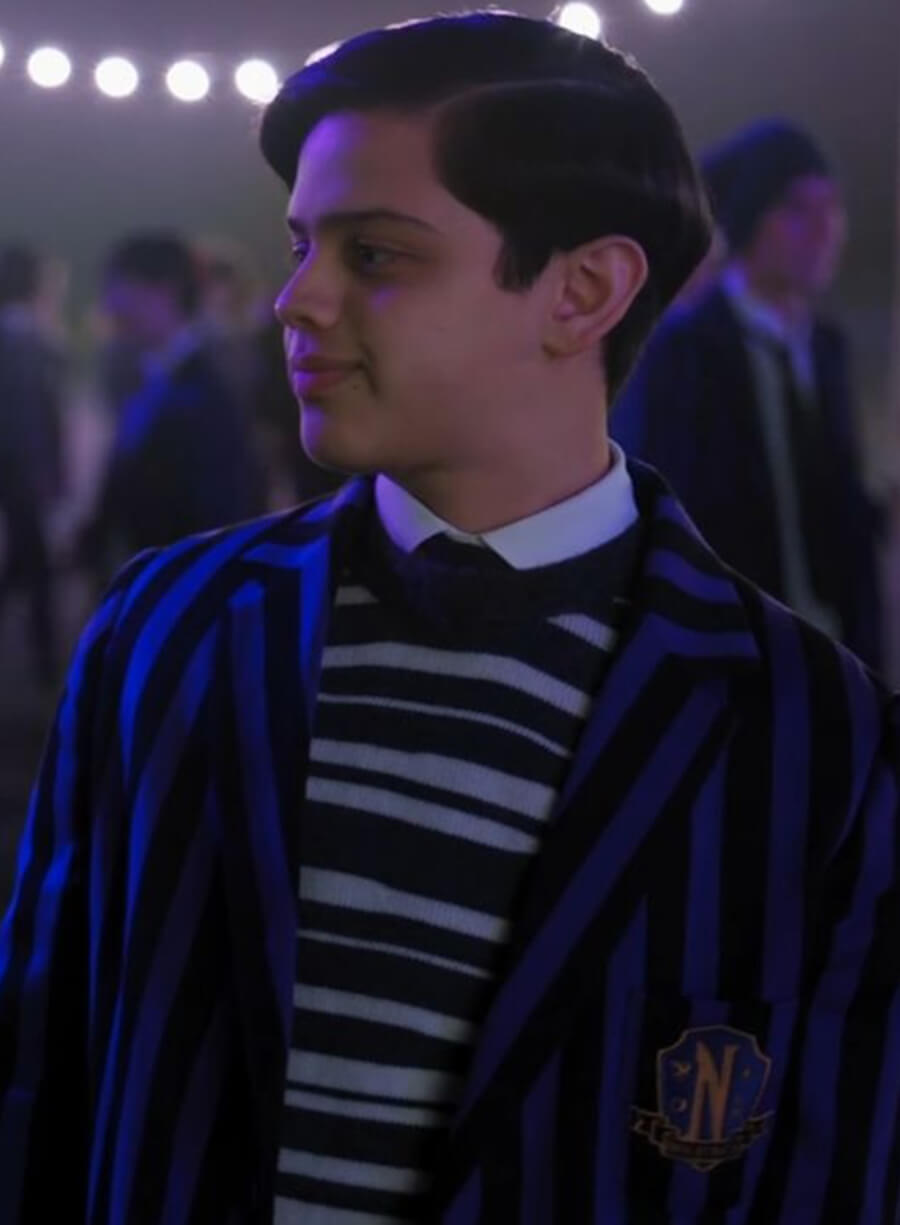 Harpoon Pugsley Addams Inspired Black & Purple Suiting Fabric Leather Jacket - Wednesday Style