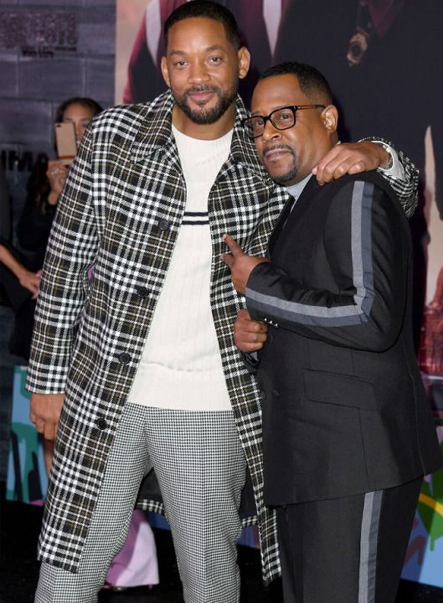 Harpoon Will Smith Bad Boys Ride or Die Plaid Trench Inspired Multi-Color Wool Fabric Coat