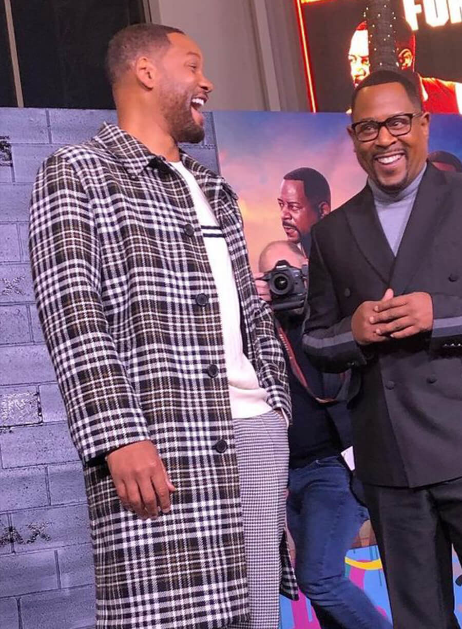Harpoon Will Smith Bad Boys Ride or Die Plaid Trench Inspired Multi-Color Wool Fabric Coat