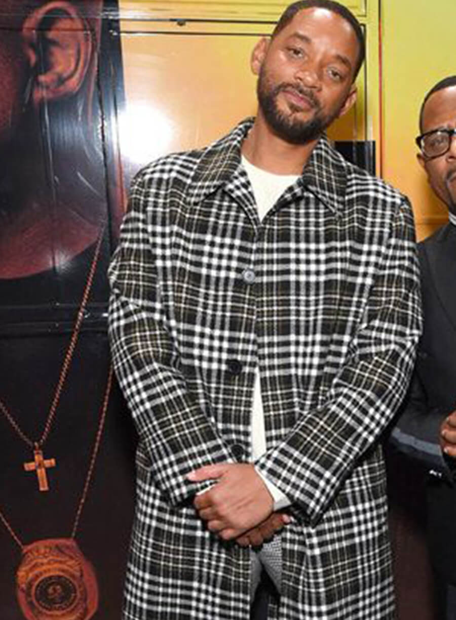 Harpoon Will Smith Bad Boys Ride or Die Plaid Trench Inspired Multi-Color Wool Fabric Coat