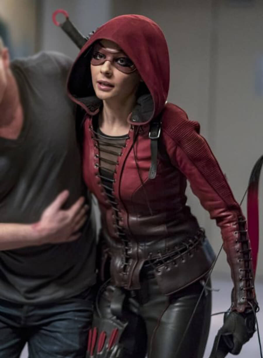 Harpoon Thea Queen Inspired Red & Black Hooded Jacket - Arrow TV Series Style