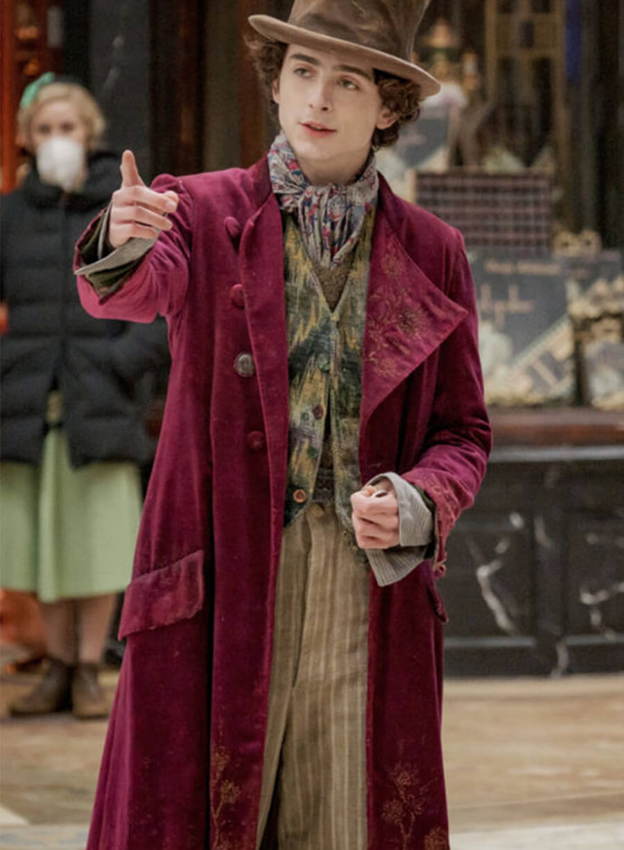 Harpoon Willy Wonka Inspired Maroon Velvet Fabric Coat
