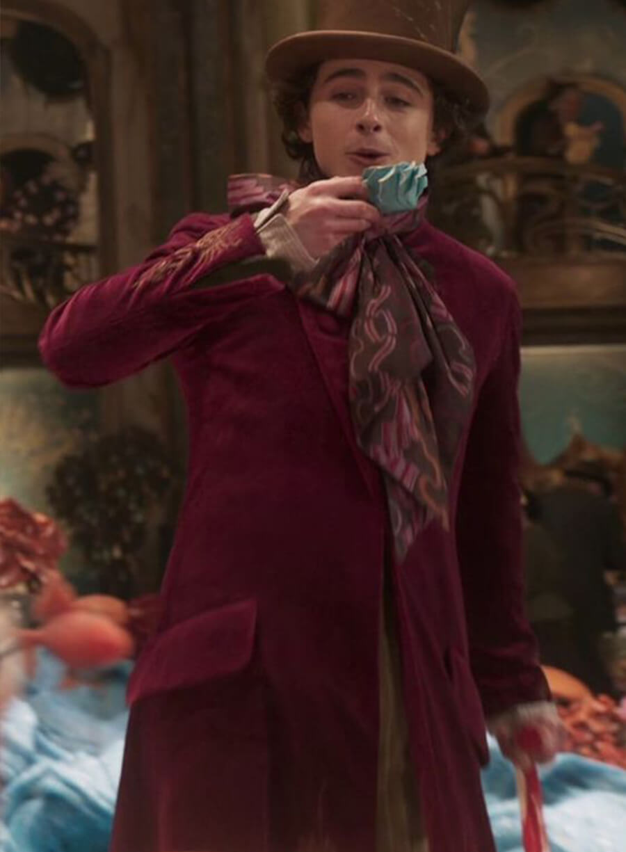 Harpoon Willy Wonka Inspired Maroon Velvet Fabric Coat