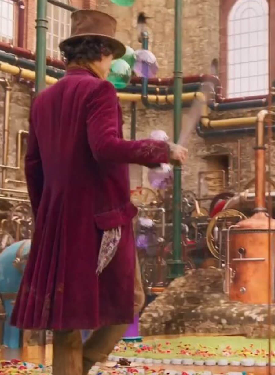 Harpoon Willy Wonka Inspired Maroon Velvet Fabric Coat