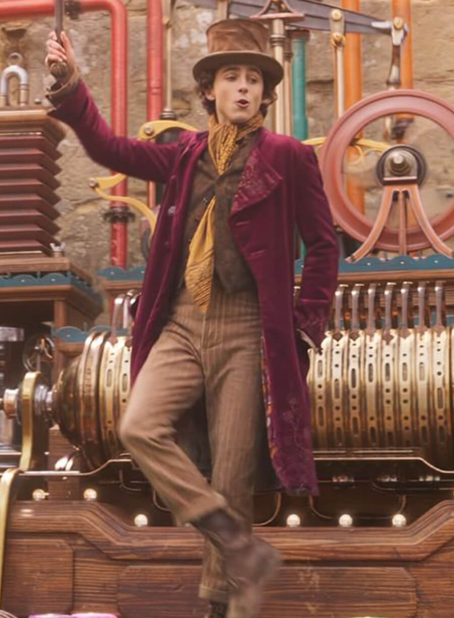Harpoon Willy Wonka Inspired Maroon Velvet Fabric Coat