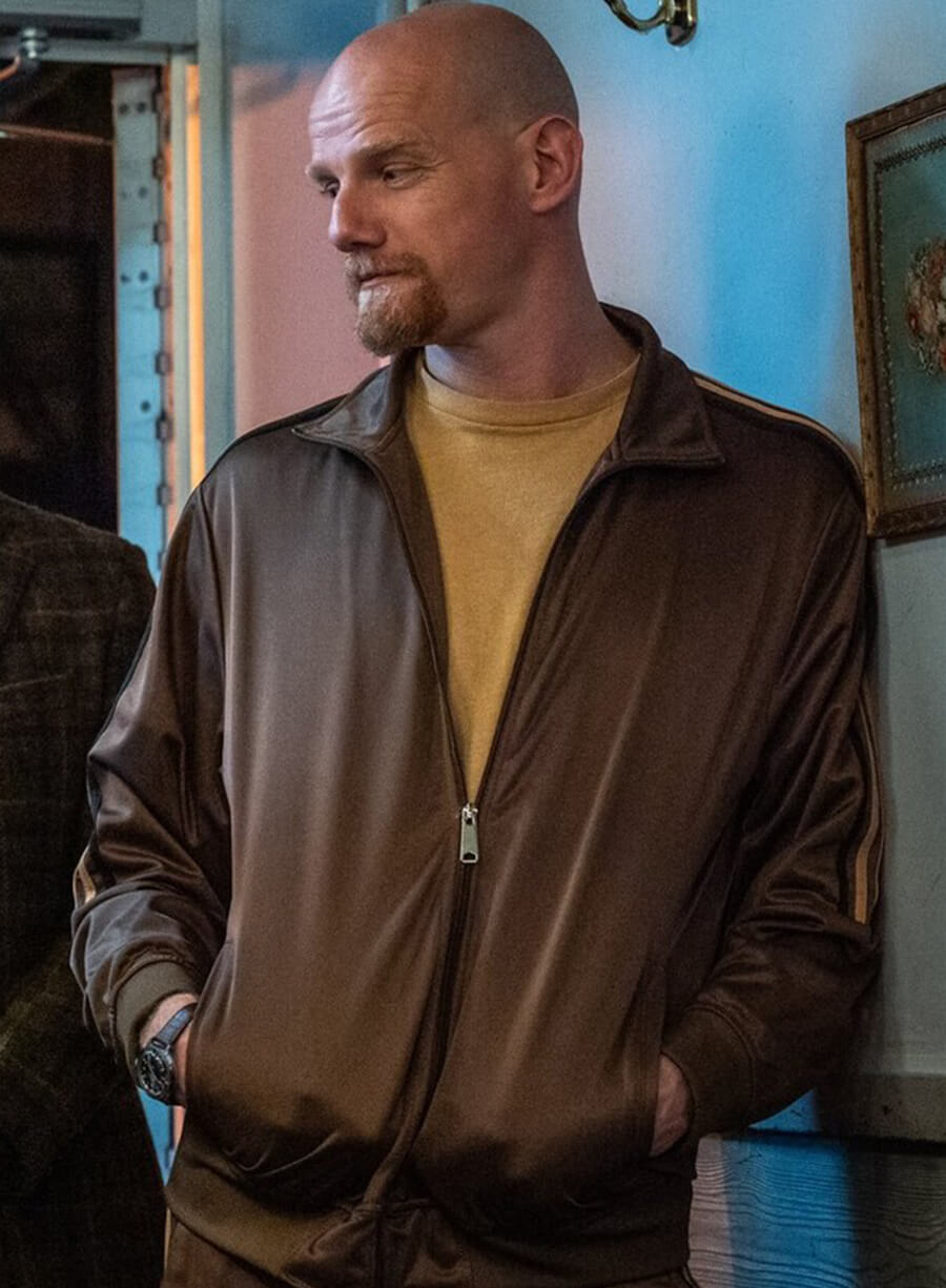 Harpoon Aleksei Inspired Brown Polyester Fabric Leather Jacket - Caught Stealing 2025 Style