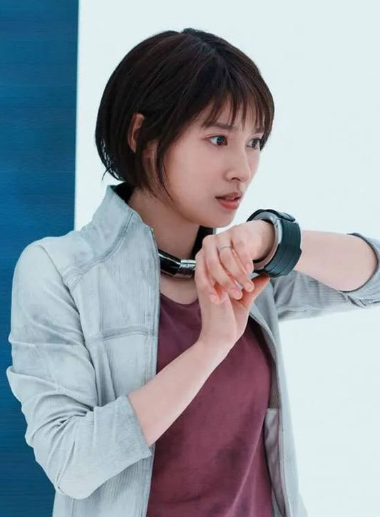 Harpoon Yuzuha Usagi Inspired Grey Leather Jacket - Alice in Borderland Style