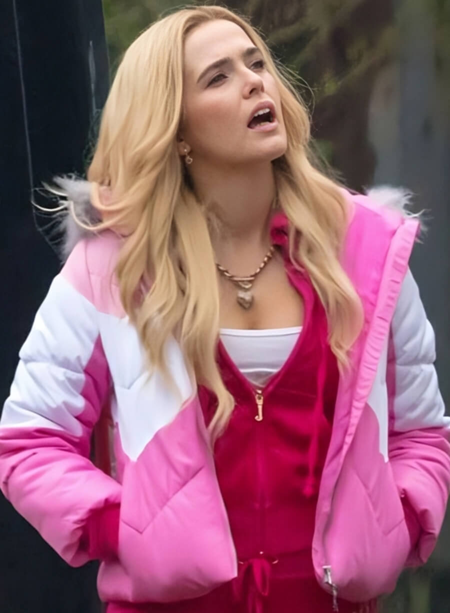 Harpoon Zoey Deutch Inspired Pink Fabric Hooded Jacket - Zombieland Style