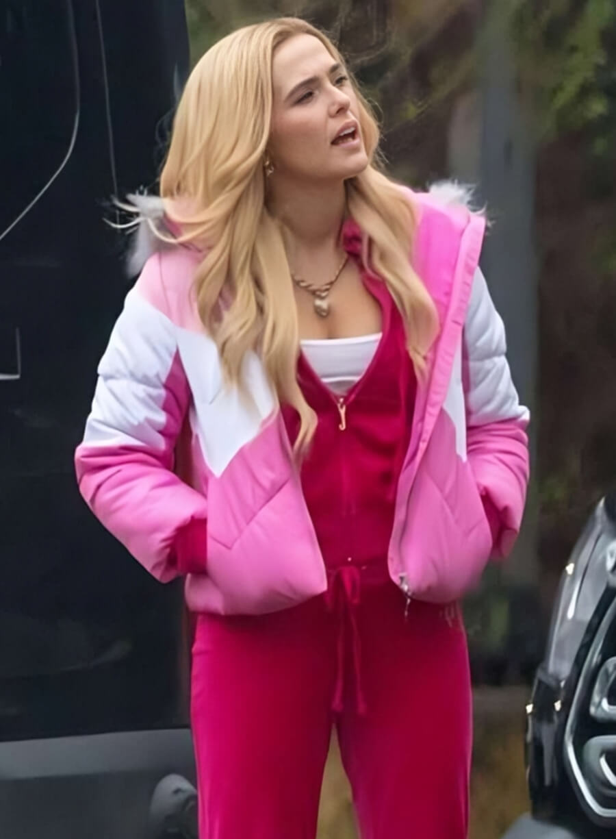 Harpoon Zoey Deutch Inspired Pink Fabric Hooded Jacket - Zombieland Style